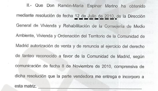 Espinar logró la autorización de la Comunidad de Madrid para vender la casa a un tercero el 12 de julio de 2010. / CADENA SER